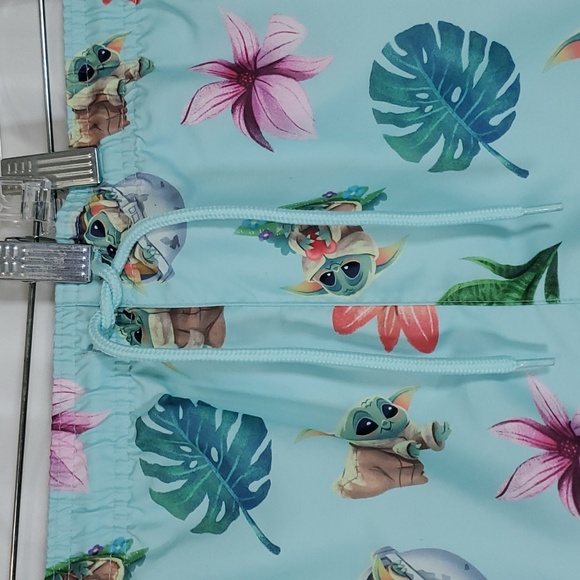 Star Wars: The Mandalorian Men's 7"  Elastic Waist Baby Yoda Swim Shorts ~ Turqu - Picture 10 of 15